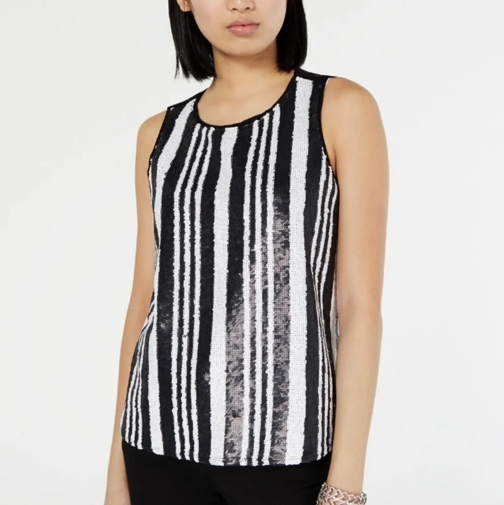INC New Women’s S Striped Sequins Front Sleeveless‎ Top